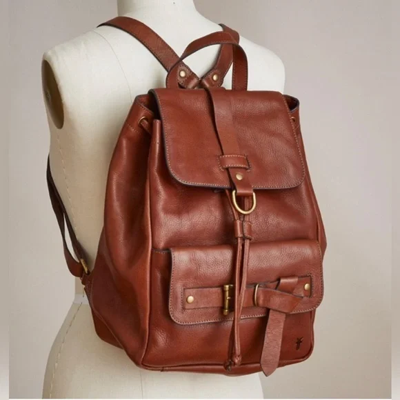 Frye Leather Kayla Knotted Backpack Cognac Nutmeg Brown Retail $458 - Picture 15 of 15